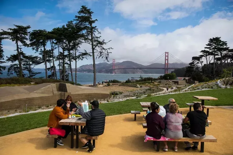 People having a 野餐 in the Presidio. 